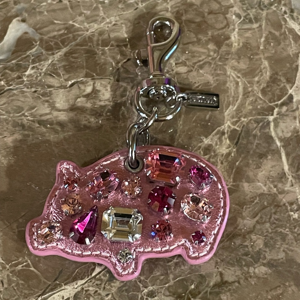 COACH HTF Crystal Gem-Studded Pink Pig Bag Charm Key Fob